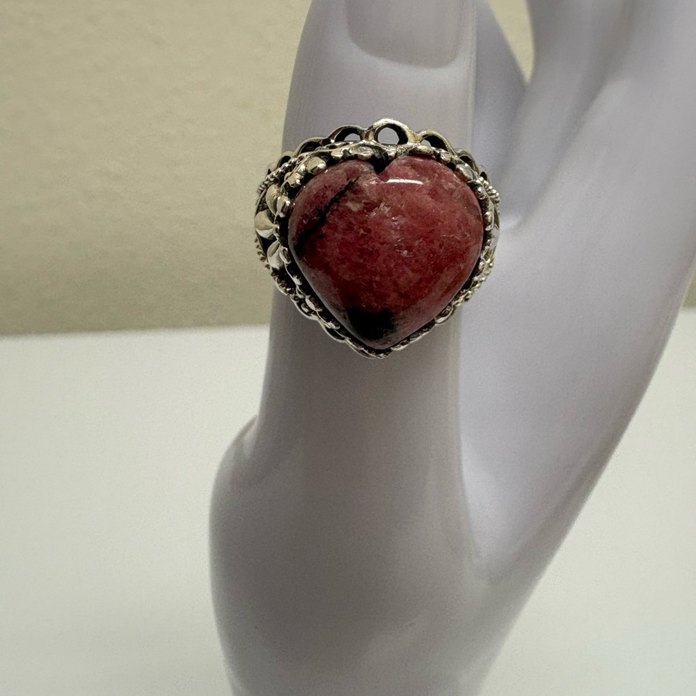 Rhodonite Heart Silver Ring